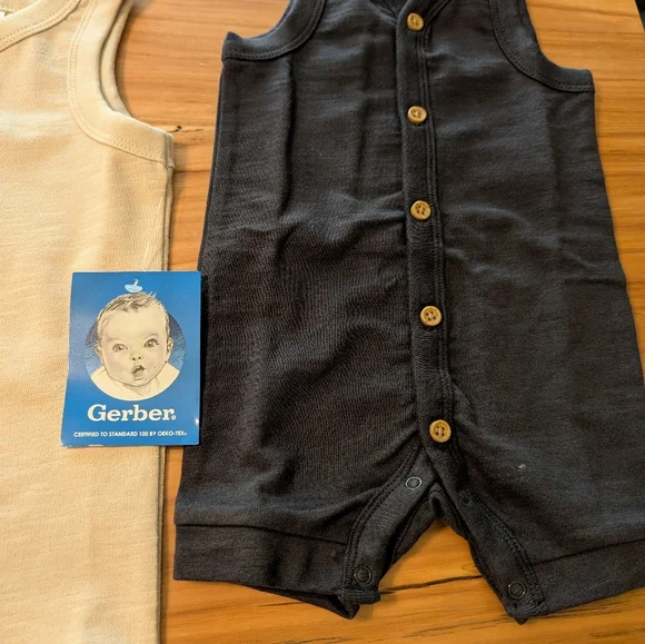 NWT 2-Pack Baby Boys Tan & Dark Gray Short Leg Sleeveless Romper - Picture 2 of 7